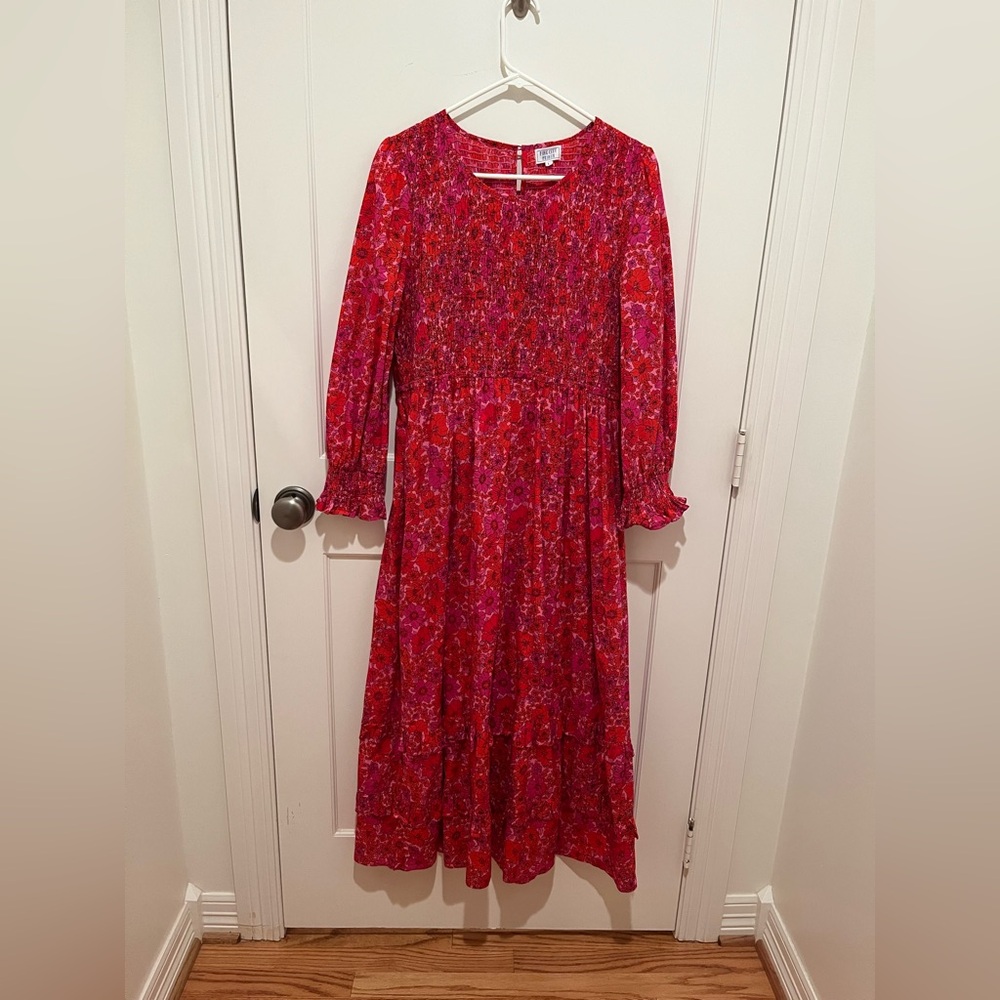 Floral Long Sleeve Dress - Red and Pink